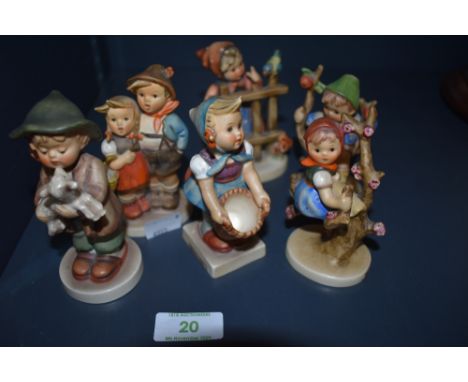 Six Goebel figurines including Apple tree girl.