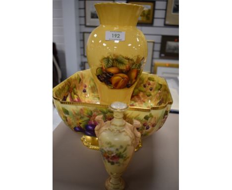 A small mantle urn by Royal Worcester having twin handle decoration and similar Aynsley jug and bowl
Condition report- good c