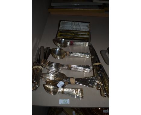 A selection of cutlery and flatware by Arthur Price stamped Ritz and mother of pearl handle fish knives
