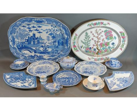 A Spode blue and white large meat plater together with a Coalport meat plater and collection of other blue and white ceramics