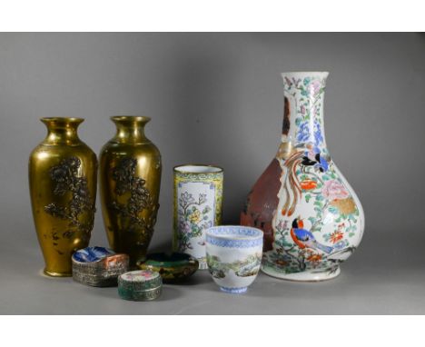 A collection of antique and later Asian china and collectables including a 19th century Chinese famille rose vase painted in 