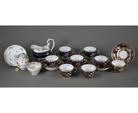 A part set of Spode china blue and gilt tea wares, pattern 892, comprising eight cups and six saucers, to/w a blue and gilt D