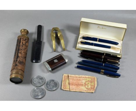 A boxed Parker Duofold fountain pen and pencil set, to/w a Parker Junior, Parker Victory, Parker slim fold a/f, Sheaffer with