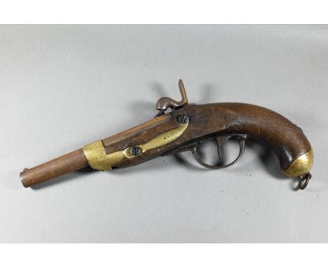 A mid 19th century French (c. 1860) Cavalry percussion pistol with 20 cm 17.6 calibre barrel, brass-mounted three-quarter wal