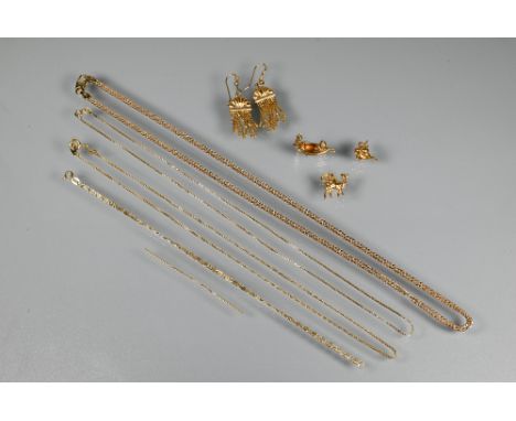 A collection of 9ct yellow gold including belcher chain necklace, owl and the pussy cat pendant, chains, earrings etc approx 