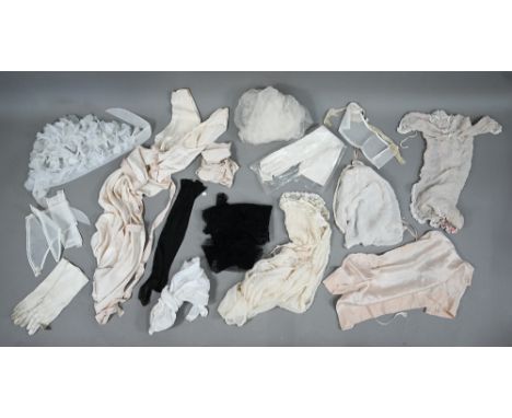 Vintage clothing including pair silk stockings, chemises, two pairs of white leather gloves, undergarments etc 