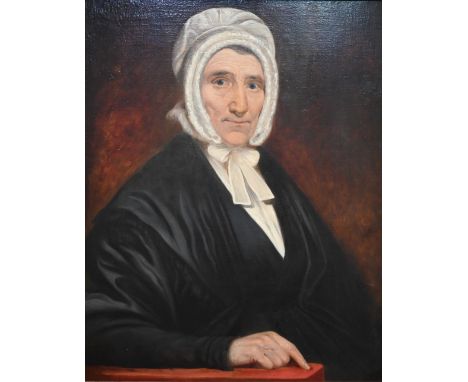 19th century English school - Portrait of a woman in white bonnet, oil on canvas, 72 x 57 cm 