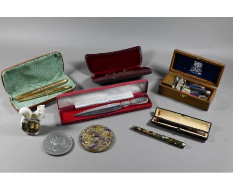Various collectables including cased 9ct gold-mounted tortoiseshell cigarette holder, cased gold-plated Parker 51 fountain pe