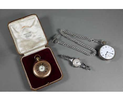 A vintage silver cased Swiss wristwatch, 24 mm dia. to/with a silver cased fob watch with Marvin movement t/with a silver fob