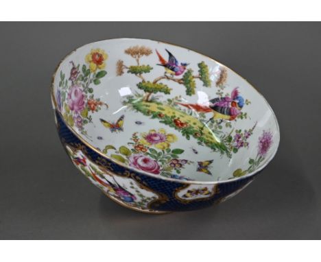 A 19th century Continental porcelain punch-bowl in the manner of the 18th century Worcester factory, painted with 'dishevelle