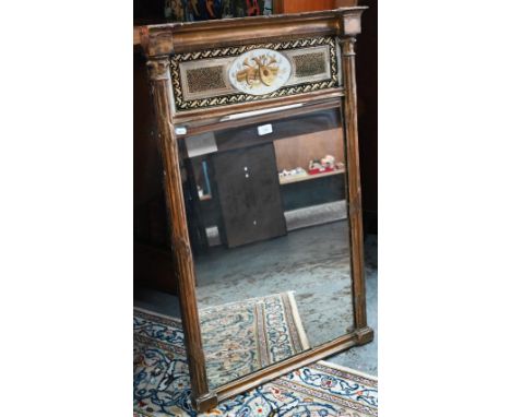 A Regency gilt framed trumeau reverse gilt on glass panel mirror, 98 cm h x 62 cm w 