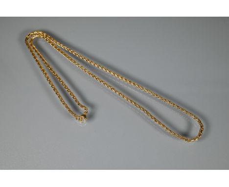A yellow metal wheat link chain, stamped 750, approx 30g 
