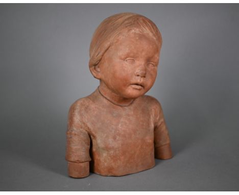 A terracotta bust portrait of a young child, unsigned, 31 cm (late 20th century school) 