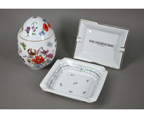 A Bernardaud (Limoges) for Gucci oviform jar and cover, printed with flowers and insects, 20 cm, to/w a Limoges ashtray inscr