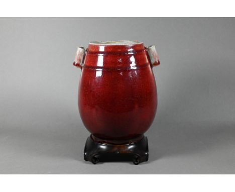 A Chinese langgyao hu-form vase, Kangxi period (1662-1722) Qing dynasty, the exterior covered in a finely crackled copper-red