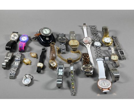 A collection of various vintage and later bead necklaces and an assortment of fashion wristwatches (box) 