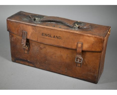 A vintage leather motoring map-case, containing a set of thirty-six folding Bartholomew maps of England and Wales by Edward S