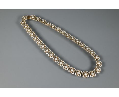 David Andersen - A Norwegian white enamel and silver-gilt necklace in the form of quatrefoil links stamped 925S Sterling 
