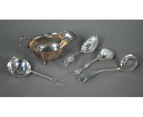 A Victorian fiddle pattern sifter ladle, John Walton or John Wright,&nbsp;Newcastle (date letter obscured), to/w a tea strain