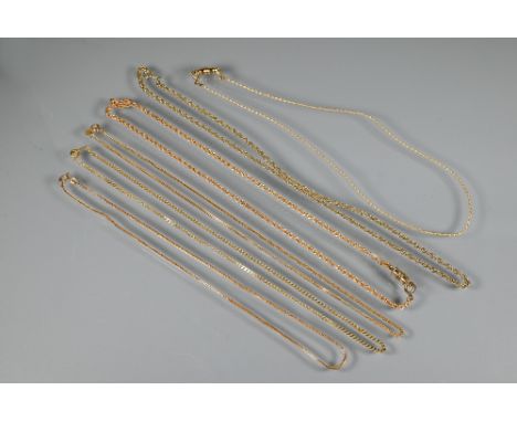 Five various yellow metal chains, 9ct yellow gold to/w broken chain stamped 333, approx 18.4g weighable (6) 