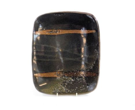 JOANNA WASON. A Leach Pottery rectangular, press-moulded dish by Joanna Wason. 35 x 28cm. Impressed Leach & personal mark.  P