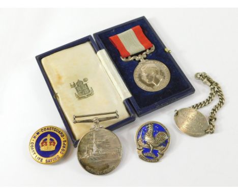 CORNWALL COASTGUARD & R.N.R. MEDALS ETC. A silver Edward VII Royal Naval Reserve Long Service & Good Conduct Medal (without r