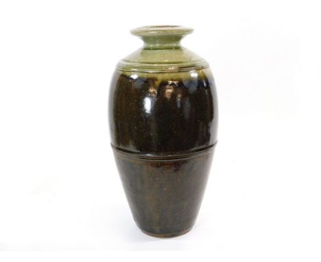 RICHARD BATTERHAM. A large Richard Batterham vase decorated with lighter ash glaze to shoulder & neck, horizontal ribbing to 