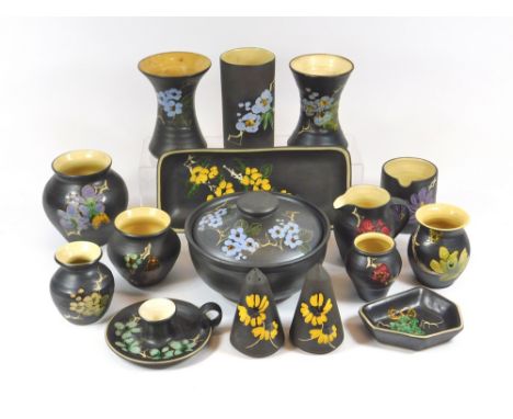 MARAZION POTTERY. Sixteen pieces of Marazion Pottery including vases, lidded bowl, chamber stick etc.  Please note that all i