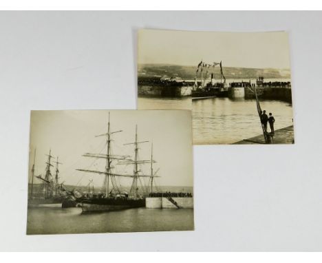 GIBSON PHOTOGRAPHS ETC . Two Gibson & Sons photographic prints of the opening ceremony of Penzance floating dock with the Que