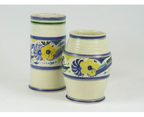 RADFORD. Two Art Deco hand painted vases by E. Radford. Tallest 21.5cm.  Please note that all items in this auction are previ