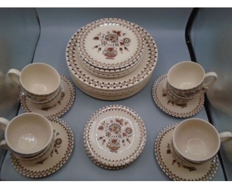 Staffordshire 'old granite'  part dinner set with floral pattern comprising 10 dinner plates, 6 side plates, 8 cups and sauce