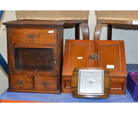 SMALL DECO STYLE BAROMETER, MAHOGANY STATIONARY BOX &amp; OAK SMOKERS CABINET     