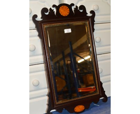 EDWARDIAN INLAID MAHOGANY BEVELLED GLASS WALL MIRROR     