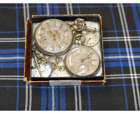 2 SILVER CASED POCKET WATCHES &amp; VARIOUS POCKET WATCH PARTS     