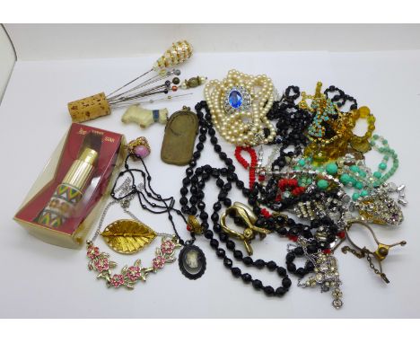 Costume jewellery and hatpins, some vintage 