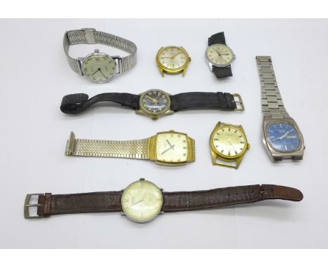 Eight manual wind wristwatches including Pilot, Sekonda, Ingersoll, Avia and Lucerne 