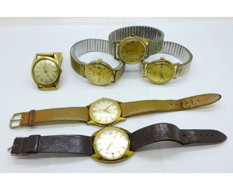 Six wristwatches including Eterna-Matic Chronometer, one lacking crown 