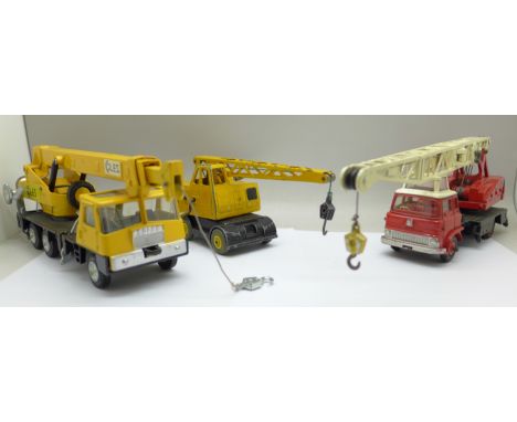 Three Dinky Toys die-cast model vehicles, Coles Hydra Truck, Jones Fleetmaster and Coles Mobile Crane 