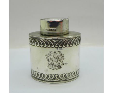 A silver tea caddy, Sheffield 1900, with monogram, 61g 