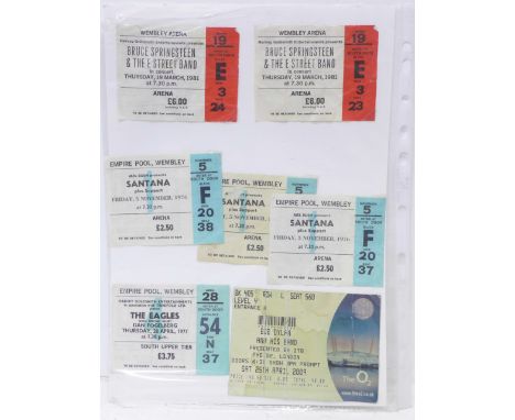 Seven concert ticket stubs, Bruce Springsteen and the E Street Band 1981, Santana 1976, Eagles 1977 and Bob Dylan 2009 