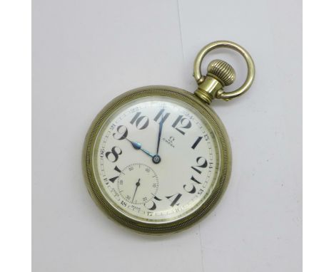 An Omega top wind pocket watch, screw front opening 