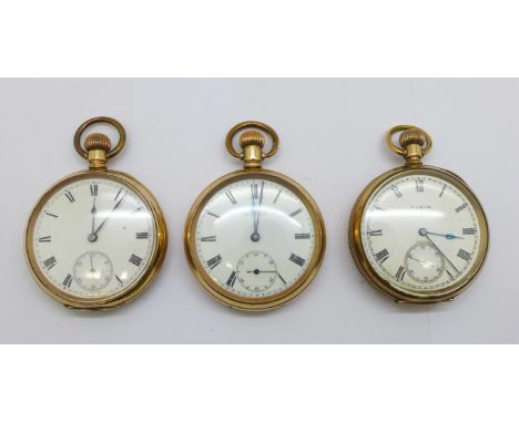 Three pocket watches, Elgin, Waltham Traveler and one with dial marked J.W. Cassidy, Birmingham 