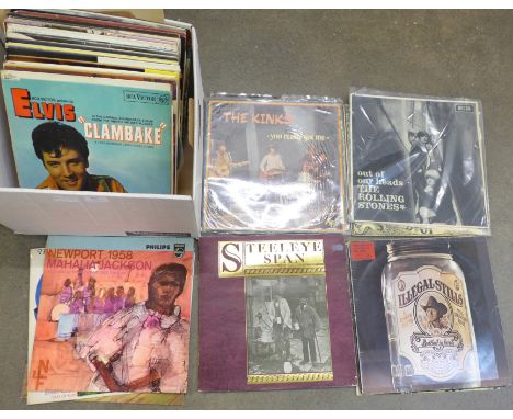 LP records, Rolling Stones, Jethro Tull, Kinks, Crosby, Stills, Nash and Young, Elvis Presley, Nat King Cole, etc. 