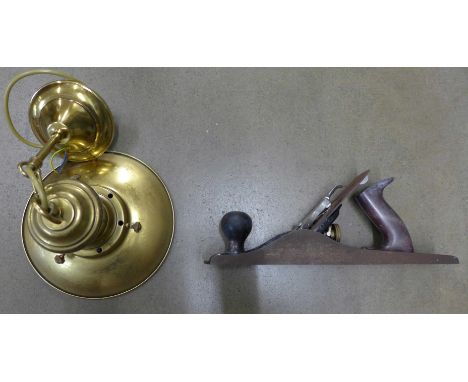 A Bailey plane with Stanley blade and a ceiling light fitting **PLEASE NOTE THIS LOT IS NOT ELIGIBLE FOR POSTING AND PACKING*
