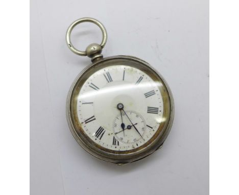 A silver The Speciality Lever pocket watch, lacking button 