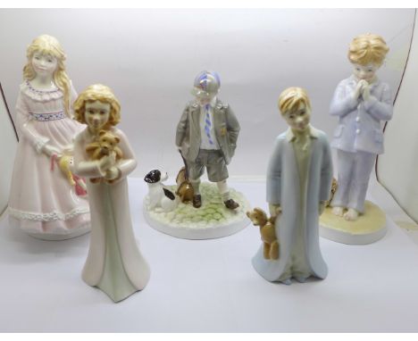Five Royal Worcester figures with certificates of authenticity; I Dream, Can I Come Too...., I Pray and And So To Bed (2 vers