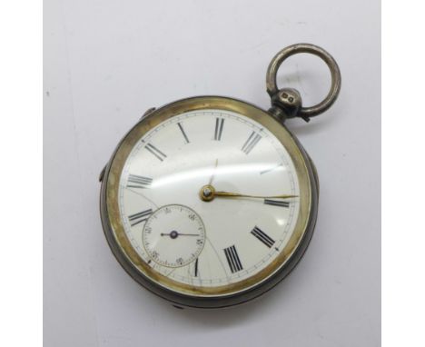 A silver pocket watch, dial cracked 