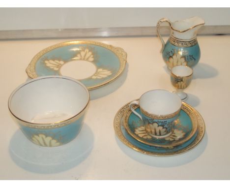 39 piece Victorian tea service in turquoise ground highly gilded usual age ware
