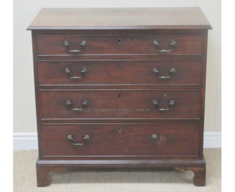 A small George III mahogany Chest, moulded top above four graduated cockbeaded long drawers, bracket feet, 2ft 9in