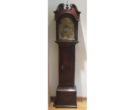 An 18th Century Longcase Clock with arched brass dial having subsidiary date aperture, engraved John Phillip, Lantrisaint, Te
